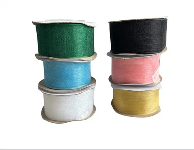6 Color 1 Inch Wide 60 Yards Sheer Chiffon Ribbon Organza Satin Ribbon Craft ... - Image 1 of 3