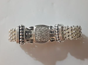 Silver-Tone Wide Statement Mesh Bracelet with Rhinestones Pave Mag Clasp *READ - Picture 1 of 4
