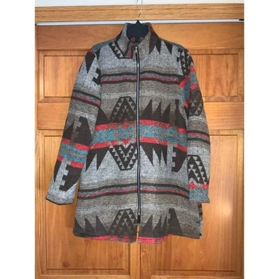 Casaco feminino Southwestern asteca estampa geométrica com zíper pequeno - Imagem 1 de 4