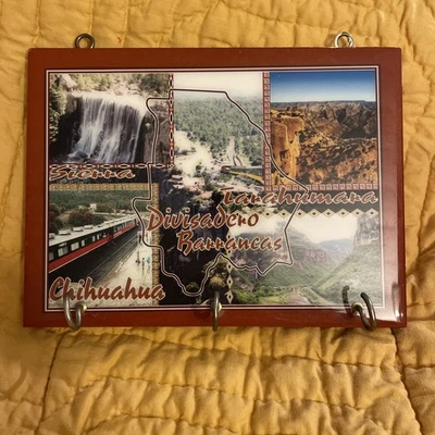 Porta llaves de madera placa recuerdo cañón de cobre, tren El Chepe, Chihuahua, México Foto 1 de 4