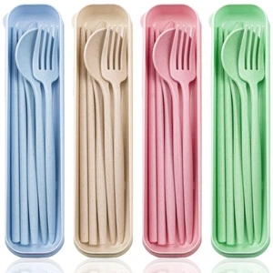 4 Sets Travel Utensils Set with Case Reusable Camping Cutlery Set for Picnic - Picture 1 of 6