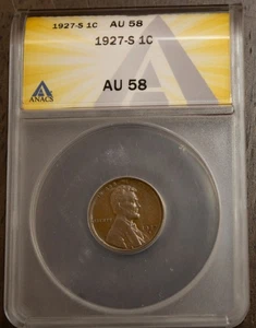 1927 S Lincoln Wheat Cent AU 58 ANACS Lot 2752 - Picture 1 of 2