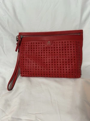 Christian Louboutin Leather Bag Stud Spike Pouch Red - Image 1 of 4
