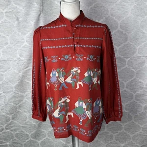 Vintage Action Country by Trissi Folk Dance Tunic Top Red Long Sleeve Boho Retro - Picture 1 of 9