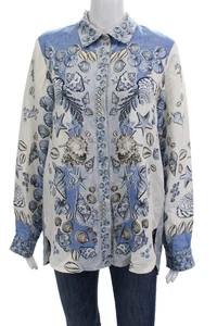 Ranna Gill Women Tunic Button-Up Beige Collar Long Sleeve Viscose/Linen Size L - Picture 1 of 6