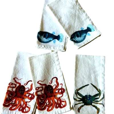 5 Pottery Barn Playa Sea Life Napkins Octopus Crab Puffer Fish 20 " Linen Beach - Image 1 of 4