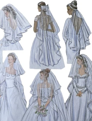 Wedding Bridal Veil Full Mid Short Blusher Butterick B4487 Sewing Pattern - Image 1 of 3