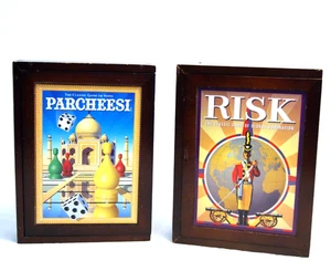 Parcheesi & Risk Vintage Game Collection Board Game Wood Bookshelf Box COMPLETE - Picture 1 of 21