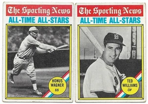 Lote Topps 1976 (2) Ted Williams #347 Honus Wagner #344 All-Time All-Stars Salón de la fama - Imagen 1 de 2