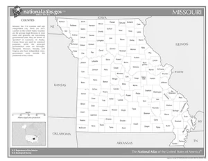 Mapa de pared laminado de los condados del estado de Missouri (blanco y negro) - Imagen 1 de 1
