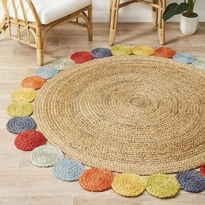 Uyuni Flower Natural Jute Coloured Round Floor Rug (L)200X200cm **FREE DELIVERY - Picture 1 of 6