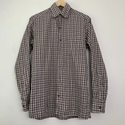 Ermenegildo Zegna Mens Small Plaid 100% Cotton Brown Black Button Down Shirt - Image 1 of 4