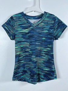 Girls XS 4-5 Champion C9 Short Sleeve V-Neck T-Shirt Top Blue Black Gym Active - Picture 1 of 6