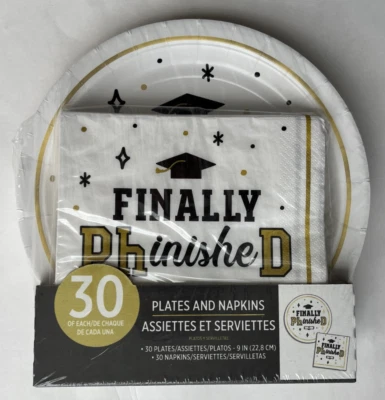 9-дюймовые тарелки и салфетки PhinisheD Party НАКОНЕЦ-ТО — 30 штук каждая НОВЫЕ - Изображение 1 из 2