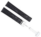20mm Leather Watch Band Strap Deploy Clasp For 36mm Cartier Seatimer Watch Black