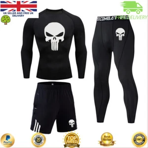 Juego de 3 piezas de Correr de Compresión Pantalones Cortos y Leggings Capa Base Rashguard MMA BJJ - Imagen 1 de 19