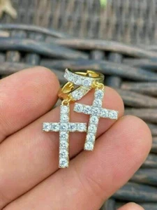 Cross Drop Dangle Earring 14K Yellow Gold Plated 2Ct Round Lab Created Diamond - Picture 1 of 4