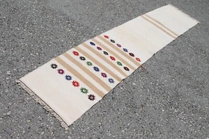 2x8 ft White Handmade Turkish Vintage Anatolian Oriental Wool Kilim Runner Rug - Picture 1 of 10