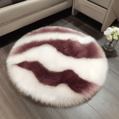 Faux Fur Fluffy Rug Water Ripple Washable Mat Round Rugs Bedroom Cushion Decor - Image 1 of 4