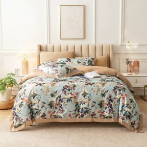 Flowers Print Duvet Cover Set 4Pc 100%Egyptian Cotton Bedding Set with Bed Sheet