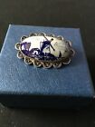Vintage Sterling Silver Delft Pottery and Filigree Brooch.