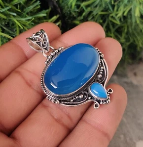 Hermoso colgante de diseñador de piedra preciosa azul calcedonia plata esterlina 925 MO2084 - Imagen 1 de 3