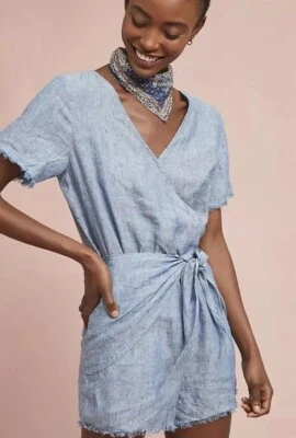 Mameluco Sanctuary Anthropologie Montana azul lino corbata frontal talla grande L usado en excelente estado Foto 1 de 3