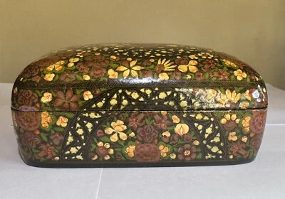 Caja de papel maché lacado japonés siglo XIX diseño floral pieza antigua Foto 1 de 4