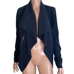 Fever jacket open front water fall asymmetrical zipped pocket black SZ SM moto - Picture 1 of 10