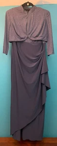 Alex Evenings Square Neck Sheath Gown w Bolero Jacket - Women's 12P, Smoke Gray - Picture 1 of 13
