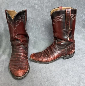 Lucchese Ostrich Roper Boots Men’s 7 D Black Cherry Leather Hand Made USA L5009 - Picture 1 of 21