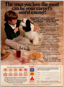 PRINT AD 1987 Wear Dated Gold Label Carpet w StainBlocker 8x10.5 Cocker Spaniel - Picture 1 of 1