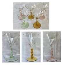 VINTAGE Martini Glasses 4 oz. Assorted Colors Bead Stem 5.25" Tall 5-Piece Set