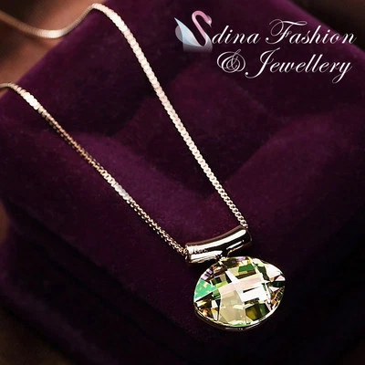 18K Rose Gold GF Made With  Swarovski Crystal Oval Cut Luminous Green Necklace - Image 1 of 4