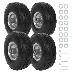 4 Pcs 10" Solid Flat Free Tires and Wheels, 4.10/3.50-4 Rubber Tire Replaceme... - Picture 1 of 7