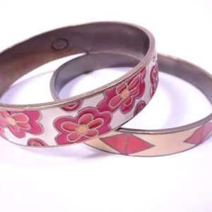 Neiman Marcus Lee Angel Women's Enamel Flower Geo Brass Bangle Bracelet NWT 240 - Picture 1 of 9