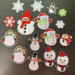 Bestickter Aufnäher Weihnachten Urlaub 16 Stück zum Aufbügeln Schneemann Schneeflocke - Bild 1 von 7