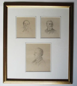 Drei original deutsche Bleistiftzeichnung Porträts, Dresden 1884, zusammen gerahmt - Bild 1 von 12