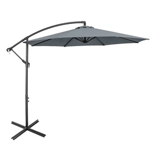 Patiojoy 10Ft Cantilever Patio Hanging Umbrella w/8 Ribs Cross Base Tilt Grey - Picture 1 of 8