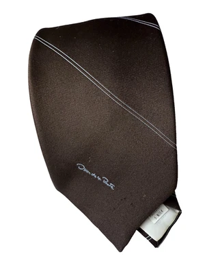Oscar De La Renta Tie Brown & Blue Diagonal Stripe Silk Blend Vintage Foto 1 de 4