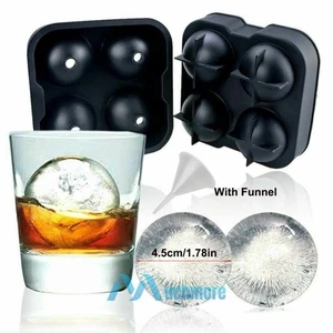 1.78" Ice Ball Maker Whiskey Ice Ball 4 Sphere Silicone Mold Tray w/ Lid&Funnel - Picture 1 of 12
