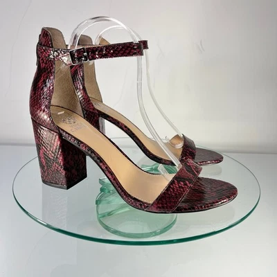 Vince Camuto Beah Heel Sandals 10 M Maroon Red Snakeskin Ankle Strap Open Toe - Image 1 of 4
