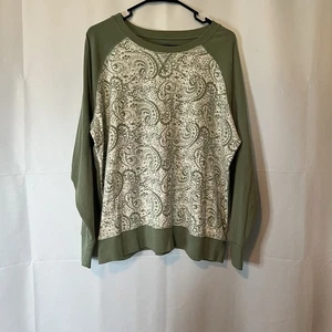 Women’s Eddie Bauer Green Cream Paisley Long Sleeve Top 2XL - Picture 1 of 4