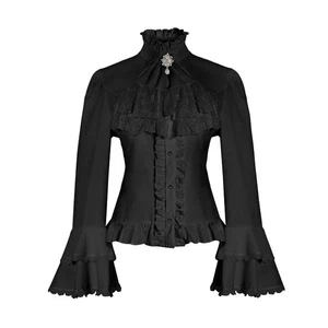 Damen Viktorianisch Bluse Hemd Schlaghose Ärmel Spitze Rüschen Gothic Steampunk - Bild 1 von 13