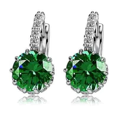 Ohrringe Creole 925er versilbert grünen u. weißen Zirkonia Steinen eingearbeitet - Bild 1 von 2