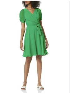 DKNY Women's Knot Sleeve Fit and Flare Dress , Apple Green, Size 8 - Picture 1 of 2
