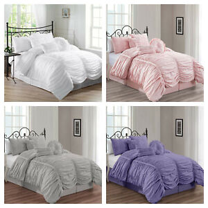 Chezmoi Collection Shabby Chic Bedding Set Ruffle Ruched Comforter Set