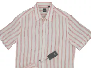 NEW $165 Hugo Boss Black Label Short Sleeved Shirt! M Slim Fit Linen Striped - Picture 1 of 1