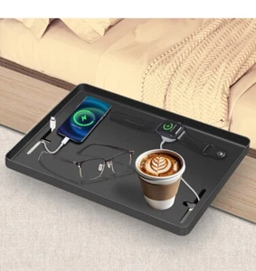 Bedside Shelf for Bunk Bed - Clip-On Tray with Cup & Cord Holder, Black - Picture 1 of 4