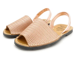 Mujer Avarca Sandalia Plana Cuero Menorquina Zapato Español 3D Oro Rosa Metalizado - Imagen 1 de 13